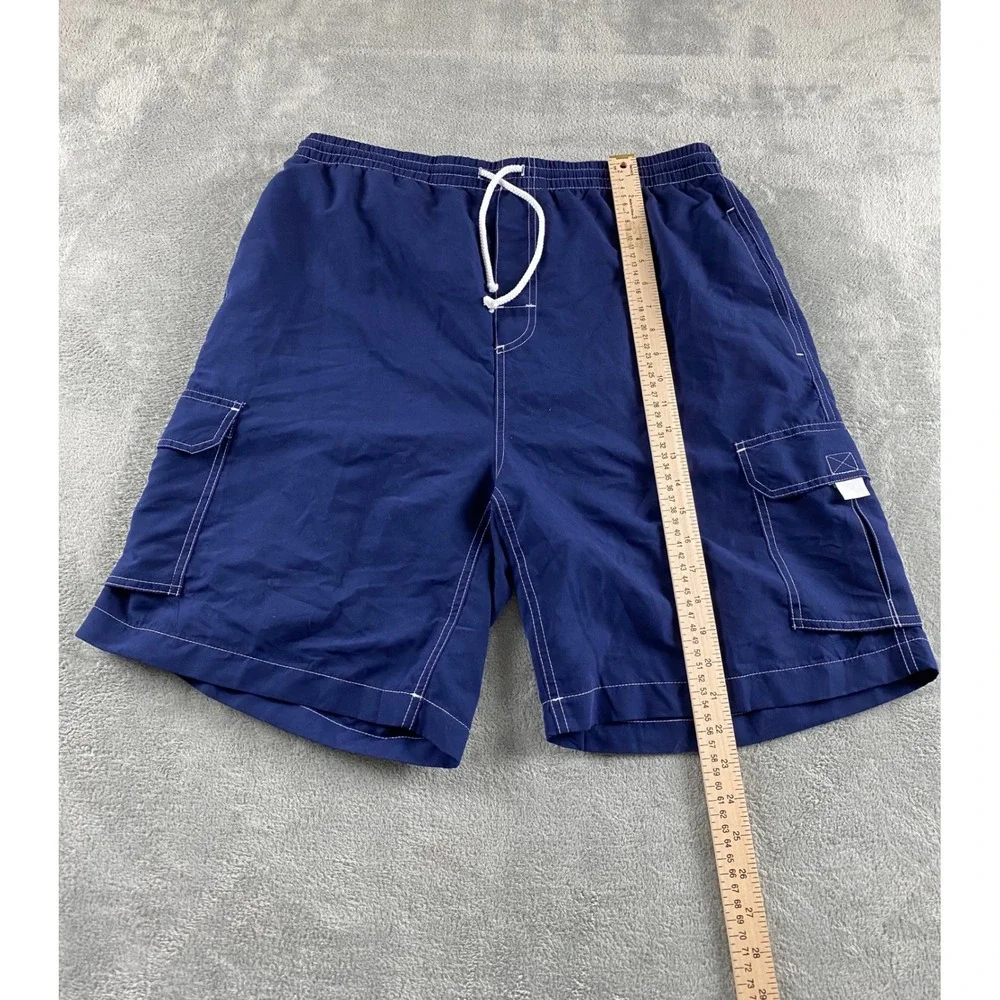 Surf Ave Mens XL Navy Blue Cargo‎ Swim Trunks Mesh Lined Contrast Stitch Shorts